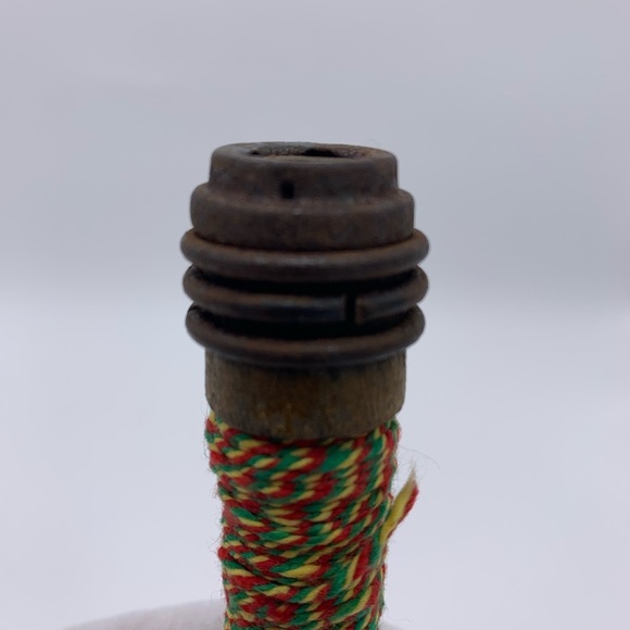 Vintage Wooden Bobbin Spool With Metal Threads And Green,Red, & Yellow Yarn 7" - Picture 3 of 8